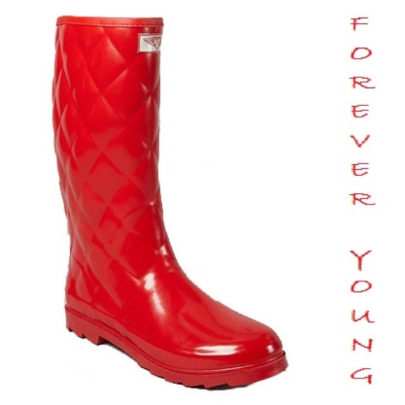 Forever Young Shoes - Women's Rainboots, Tall Rubber Quilted Rain Boots, RB-1411, Red